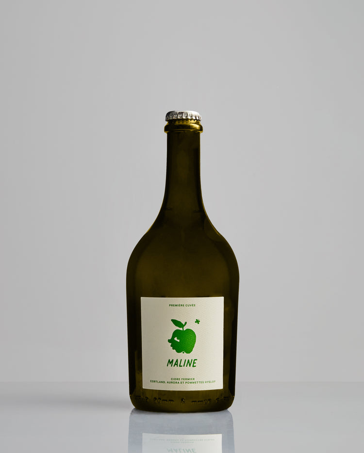 Bouteille de Maline Première Cuvée, cidre fermier de Domaine l'Espiègle