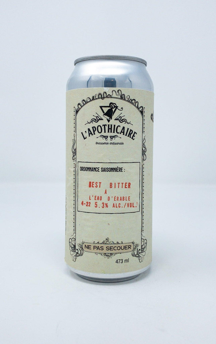 Best Bitter à l'eau d'érable - Soif - Brasserie L'Apothicaire - Beau Dégât Bièrerie de Quartier
