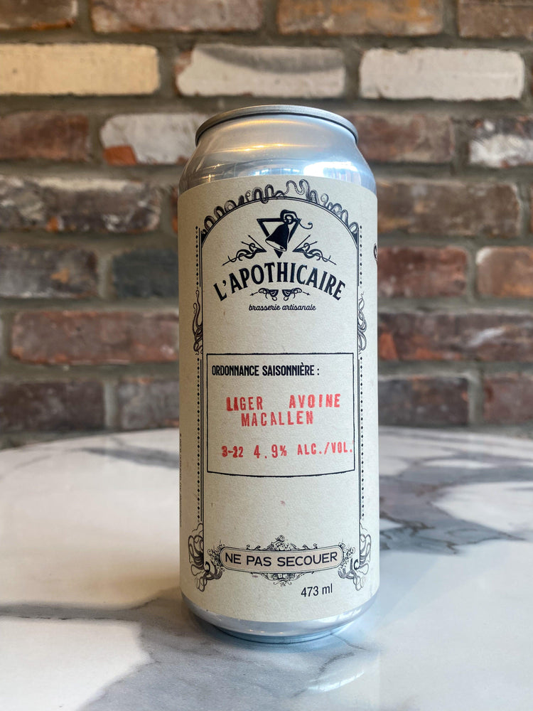 Lager Avoine MacAllen - Soif - Brasserie L'Apothicaire - Beau Dégât Bièrerie de Quartier