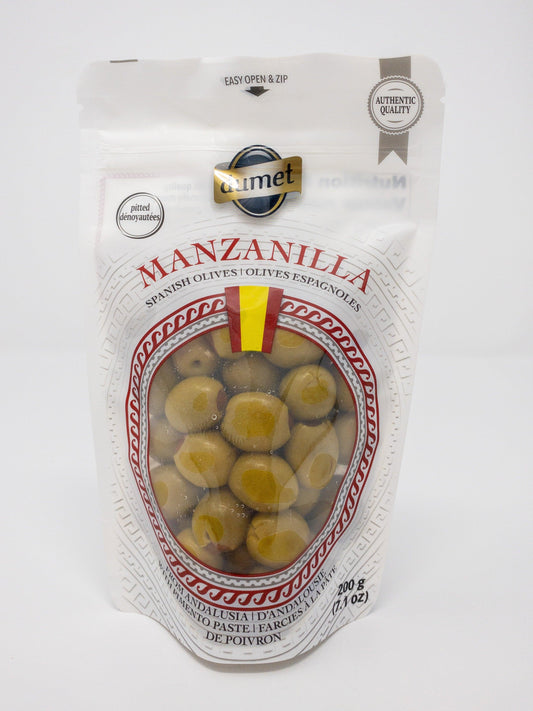 Manzanilla Olives Vertes farcies avec pâte de piment - Snack - Dumet - Beau Dégât Bièrerie de Quartier